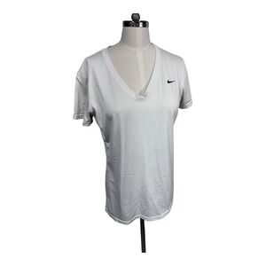 Nike Dri-Fit White V-Neck Tee Running Training Tennis‎ Pickleball Athleisure Med